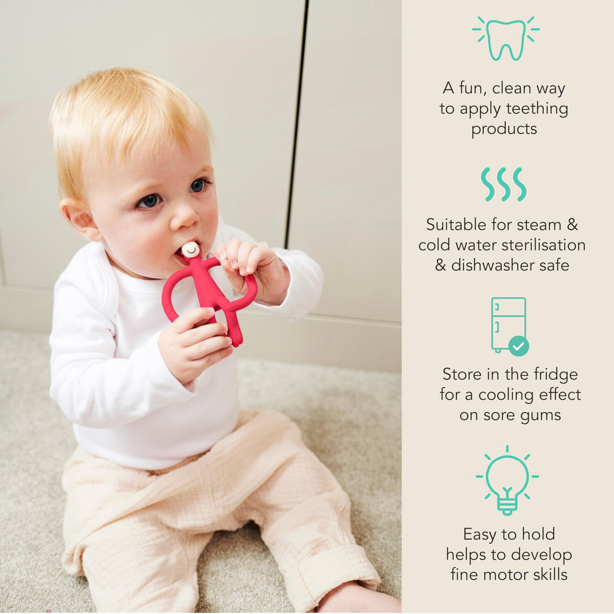Matchstick Monkey Original Teether with Gel Applicator, Hearts