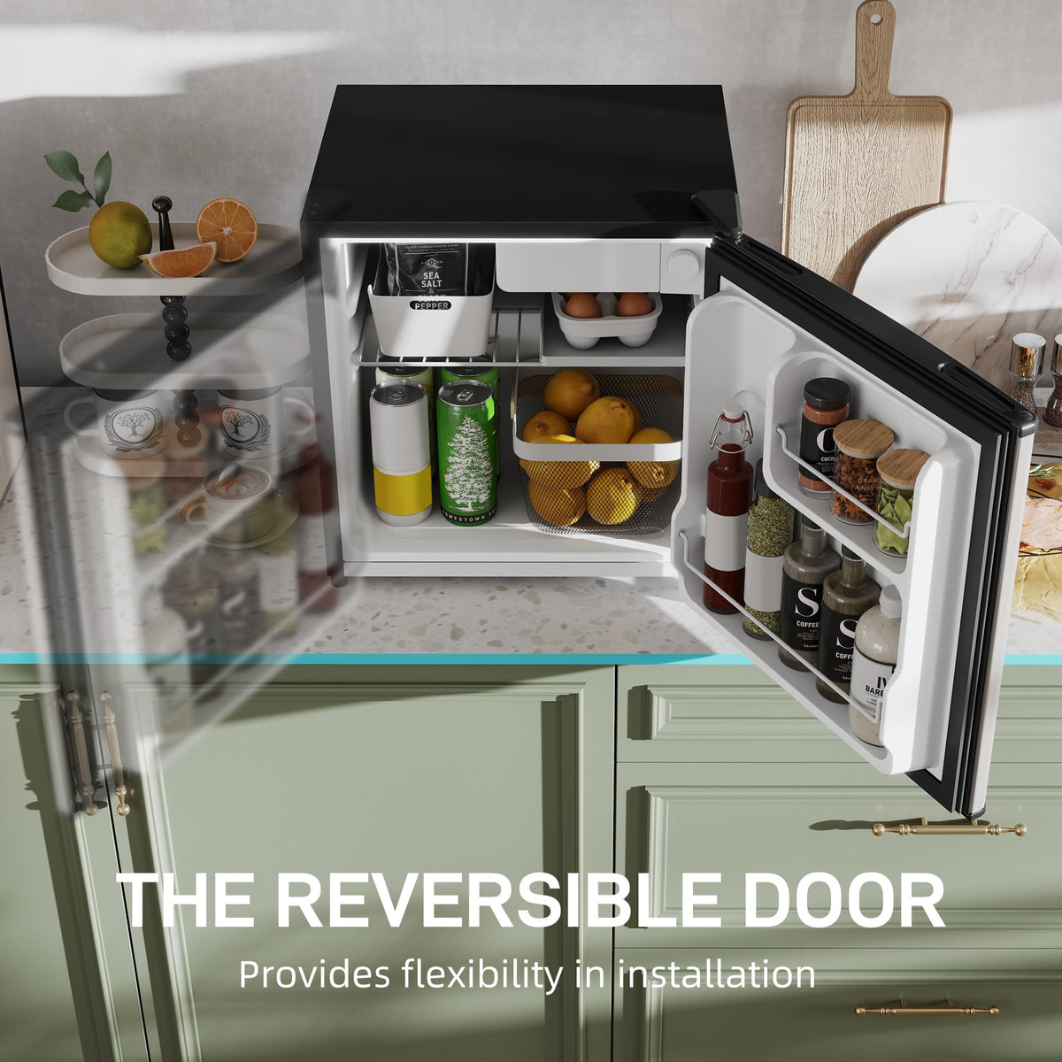 HOMCOM 46L Table Top Mini Fridge with Ice Box, Reversible Door, Cream