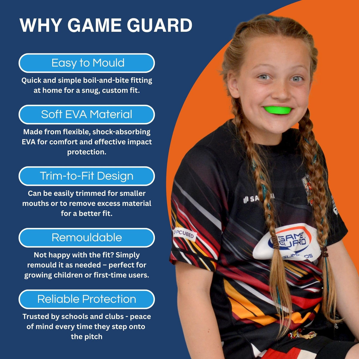 GAME GUARD Sports Mouthguard – Easy Fit Boil & Bite Gum Shield for Kids/Junior (Age 8+) – Mouth Guard for Rugby, Hockey, GAA – Ideal for Schools and Clubs (Baby Pink)