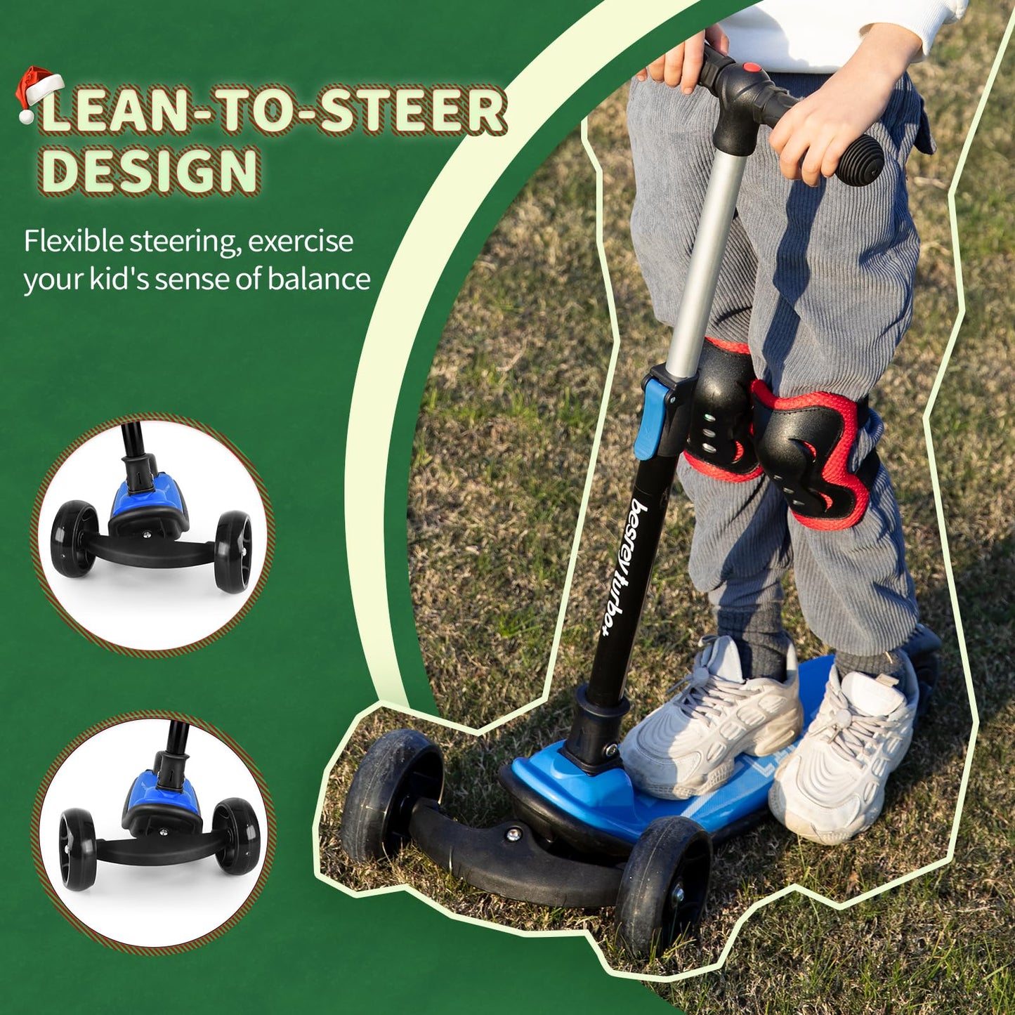 besrey 3-Wheel Toddler Scooter with Lean-to-Steer — Foldable, Anti-Slip Deck | Max 50 kg