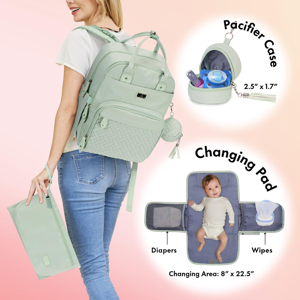 Dikaslon Baby Changing Bags Backpack, Large Baby Bag, 19 Pockets, Outdoors
