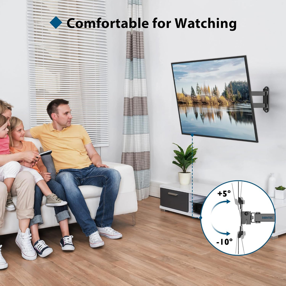 BONTEC TV Wall Bracket for Most 13-42 Inch TV, Adjustable TV Wall Mount, Tilt, Swivel, 360°Rotation, VESA 200x200mm up to 20kg, Universal TV Mount with Safety Screws, Bubble Level, Cable Ties Included
