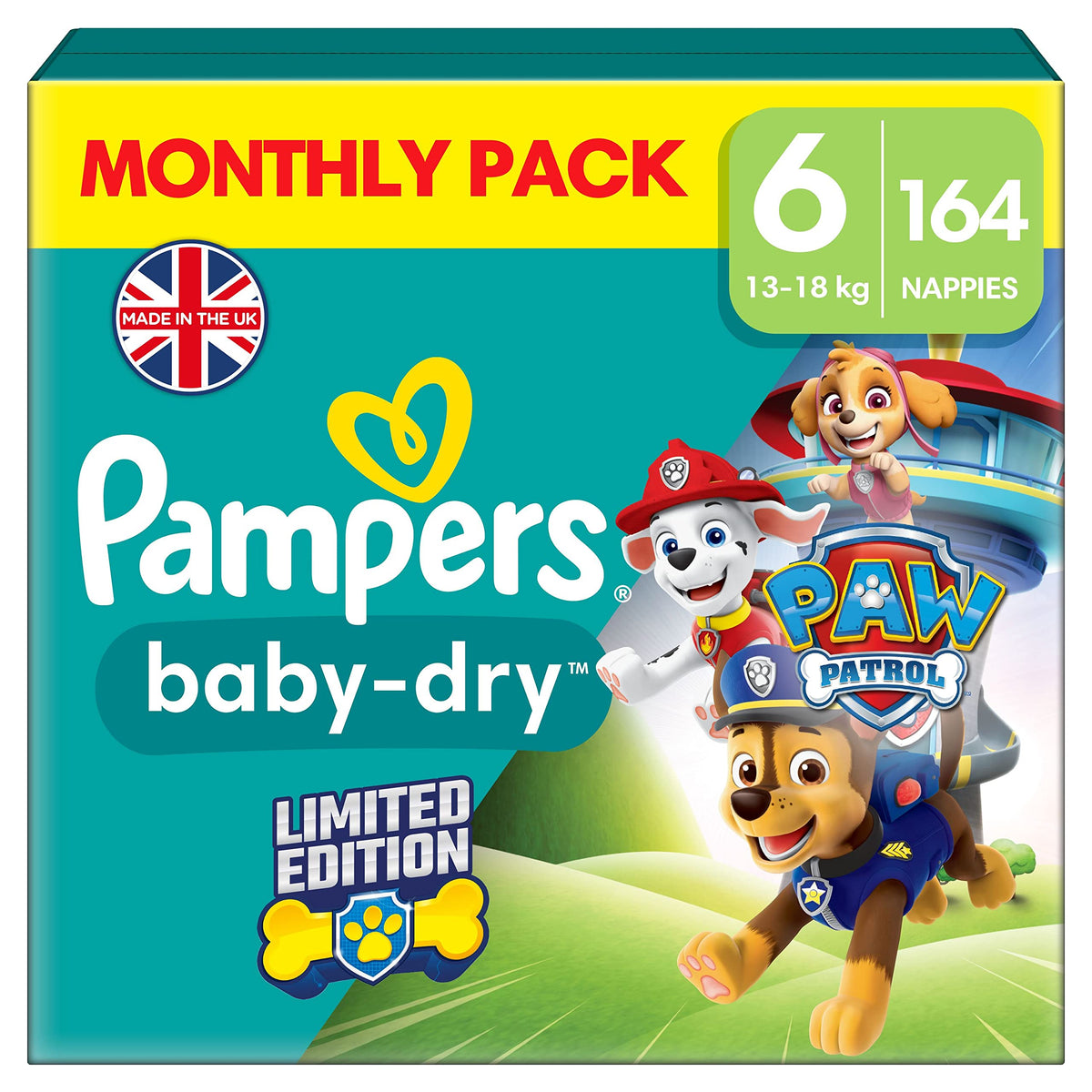 Pampers Baby-Dry Nappies, Size 6 Giant, 164 Count
