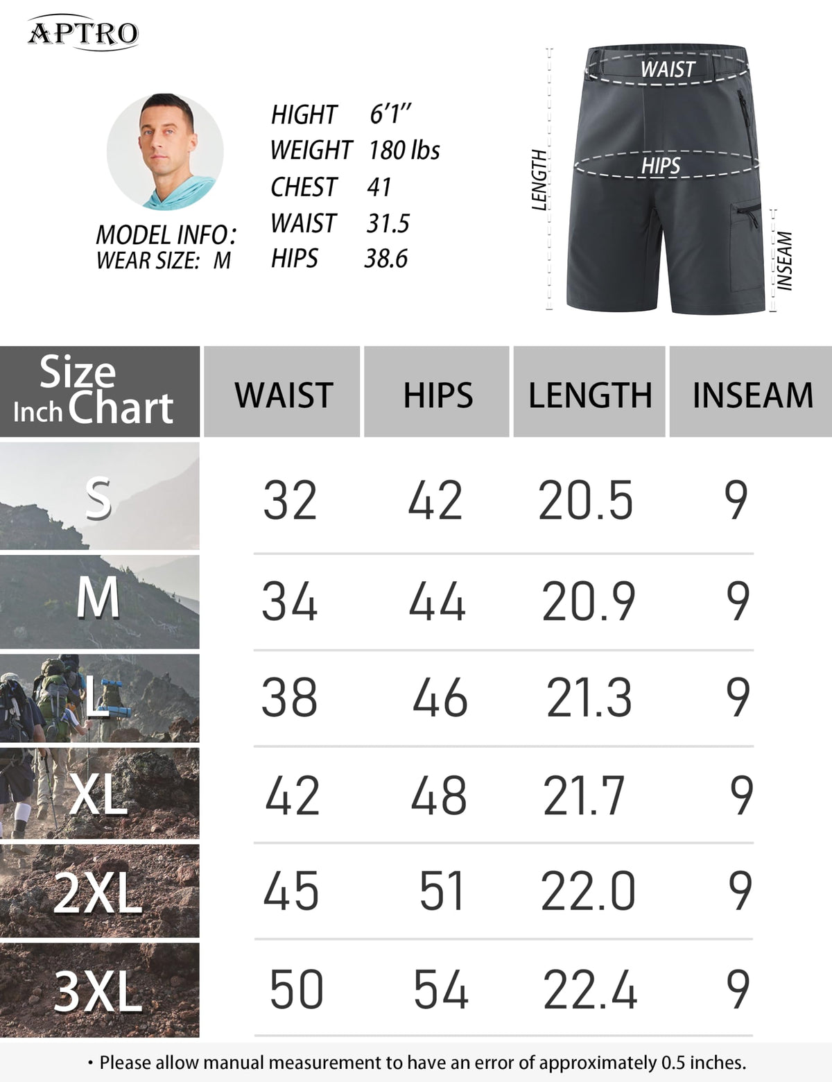 APTRO Mens Cargo Hiking Shorts Outdoor Lightweight Golf Casual Shorts for Men with 5 Zipper Pockets