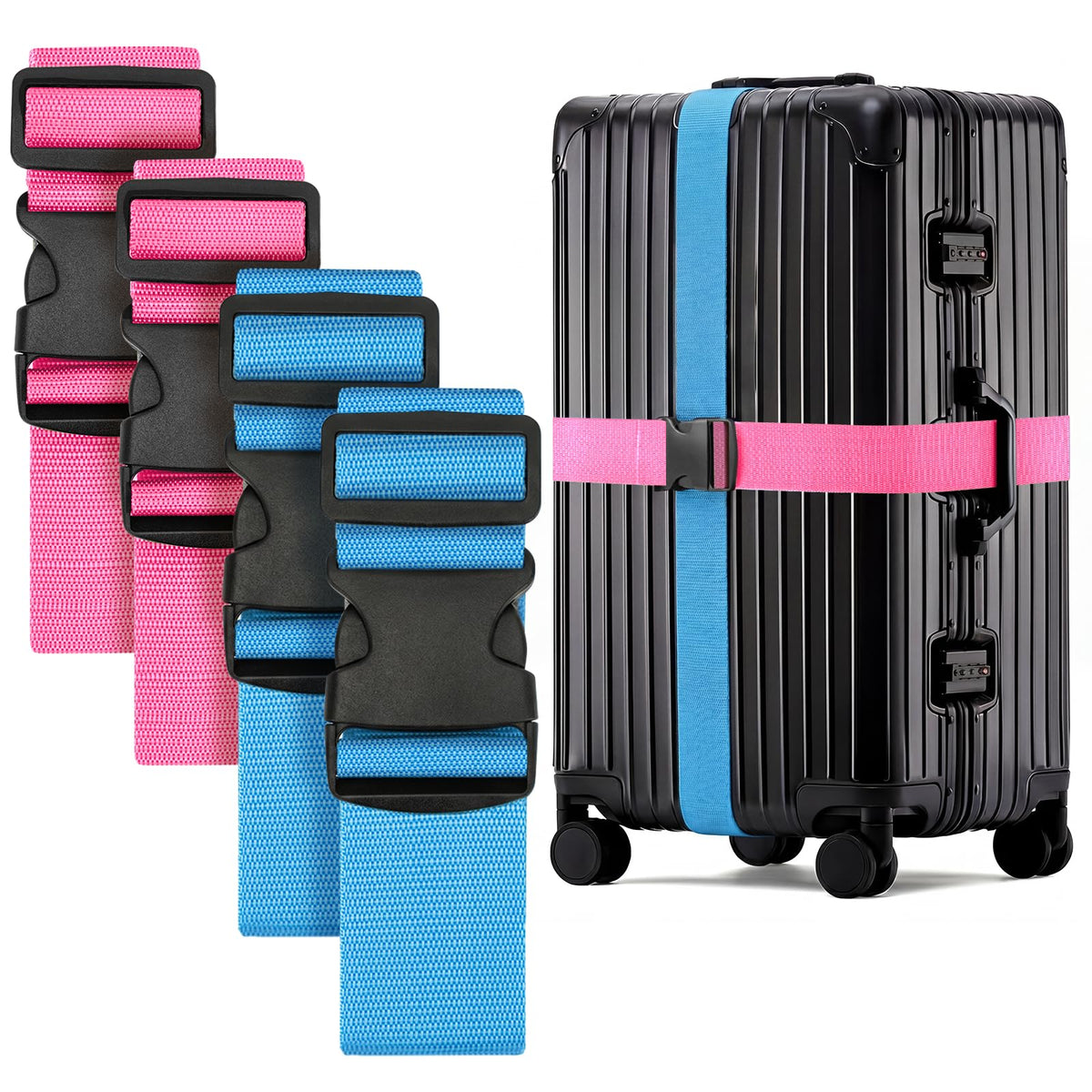 WISYOK Luggage Straps Extended, 4 Pack, 130-250cm Adjustable, Blue Orange