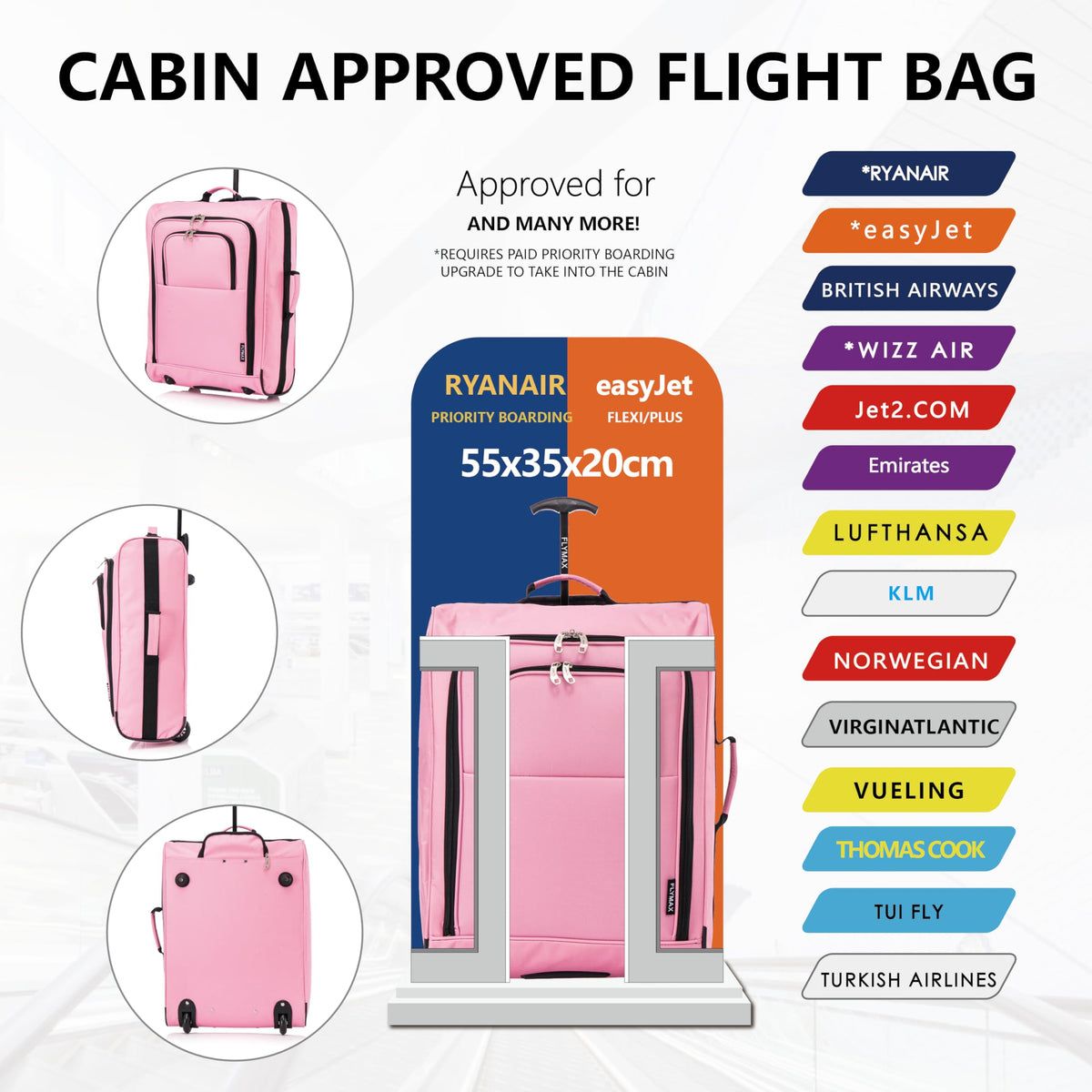 Easyjet 45x36x20 Carry on Suitcase Approved Underseat Cabin Bag Case Lightweight Hand Luggage 1.3kg 33L Black