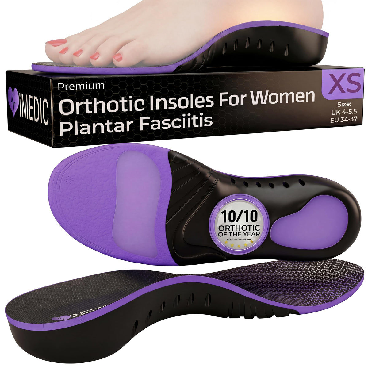 iMedic Orthotic Insoles for Plantar Fasciitis, Size L UK 9-10