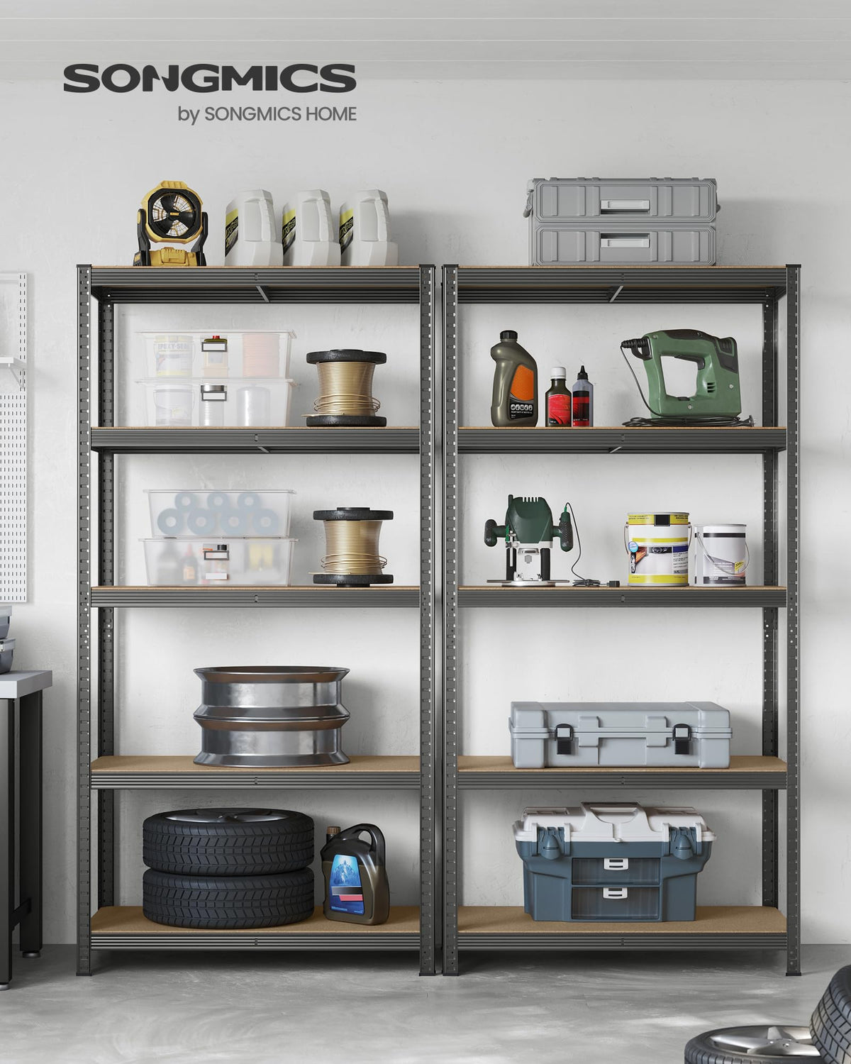 SONGMICS 5-Tier Heavy-Duty Shelving Units, Set of 2, Boltless Assembly