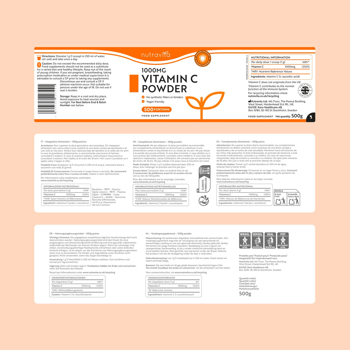 Nutravita Vitamin C 1000mg Tablets - 180 1000mg Vitamin C Tablets, 6 Months