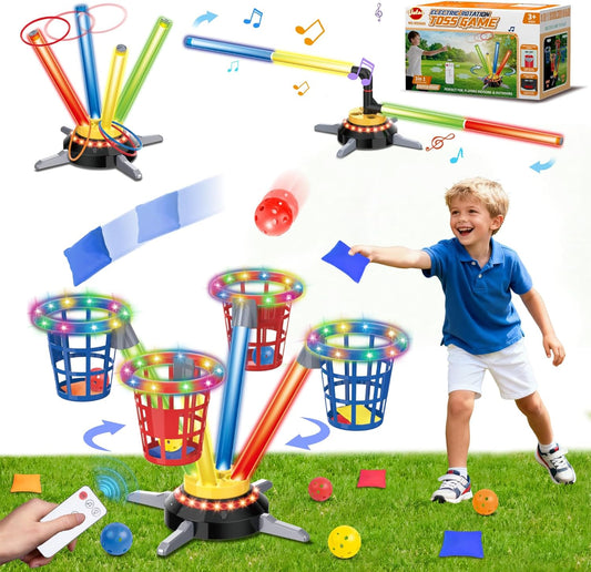 VATOS 3-in-1 Musical Bean Bag, Ring Toss & Jumping Game with Remote Control Spinning Base | Ages 3+