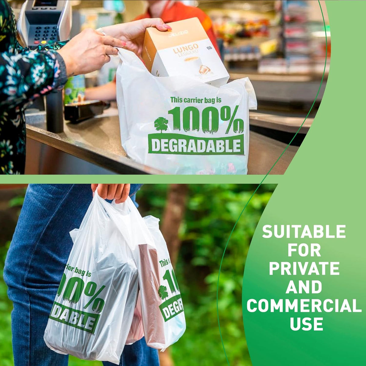 Sabco - White Vest Carrier Bags 100% Degradable - Jumbo 13 x 19 x 23" - Eco Friendly Plastic Bags - Sabco (500)