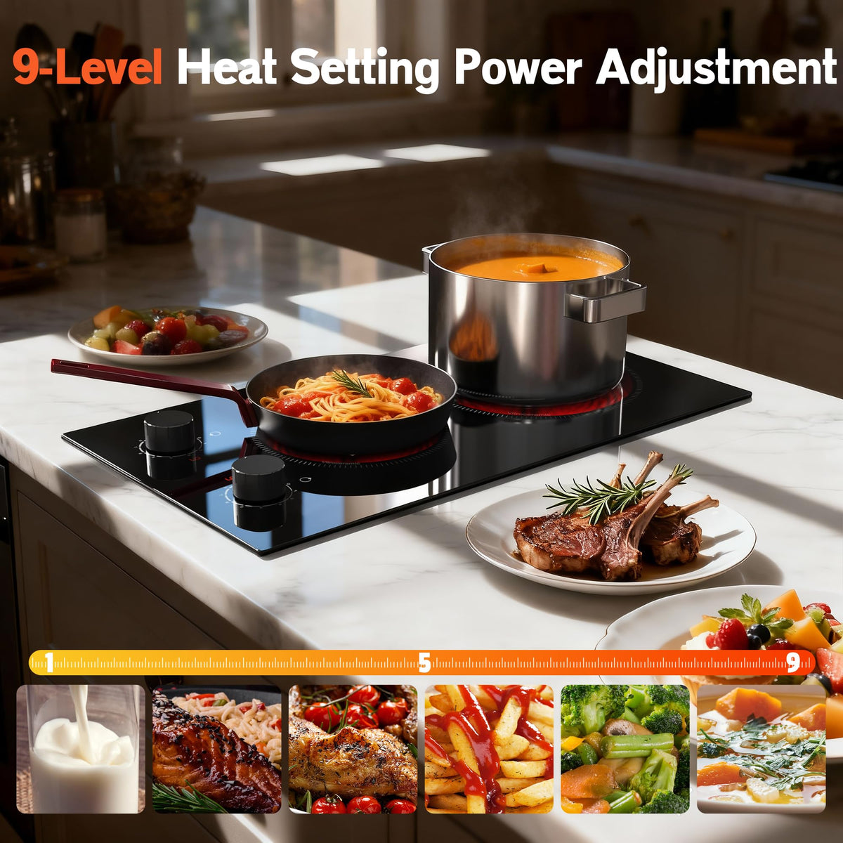 Double Ceramic Hob with Handle, Plug in 2 Ring Electric Hob