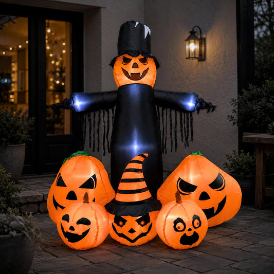 6ft Halloween Inflatables Outdoor Pumpkin Family Decoration with LED Lights
