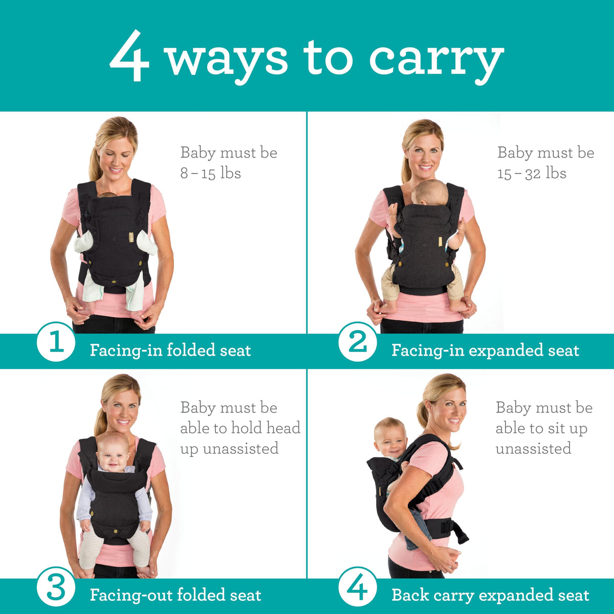 Infantino Flip Advanced 4-in-1 Baby Carrier - Ergonomic, Convertible, Face-in and Face-Out Front and Back Baby Carrier for Newborn to Toddler 3,6-14,5kg, Grey