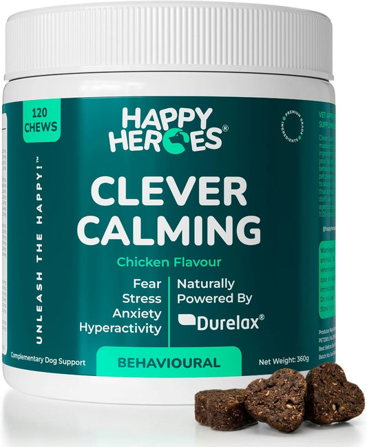 Clever Calming Dog Treats, 100% Natural Supplement, Behavioural Health, Reduces Stress, Fear, Hyperactivity, Aggression, Dog Anxiety Relief & Relaxation, 120 Grain Free Dog Treats