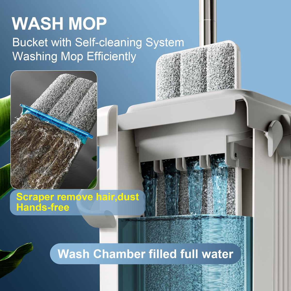 JOYMOOP Mop and Bucket with Wringer Set, Hands Free Flat Floor Mop and Bucket, with 3 Washable Microfiber Pads, Wet and Dry Use, Floor Cleaning System
