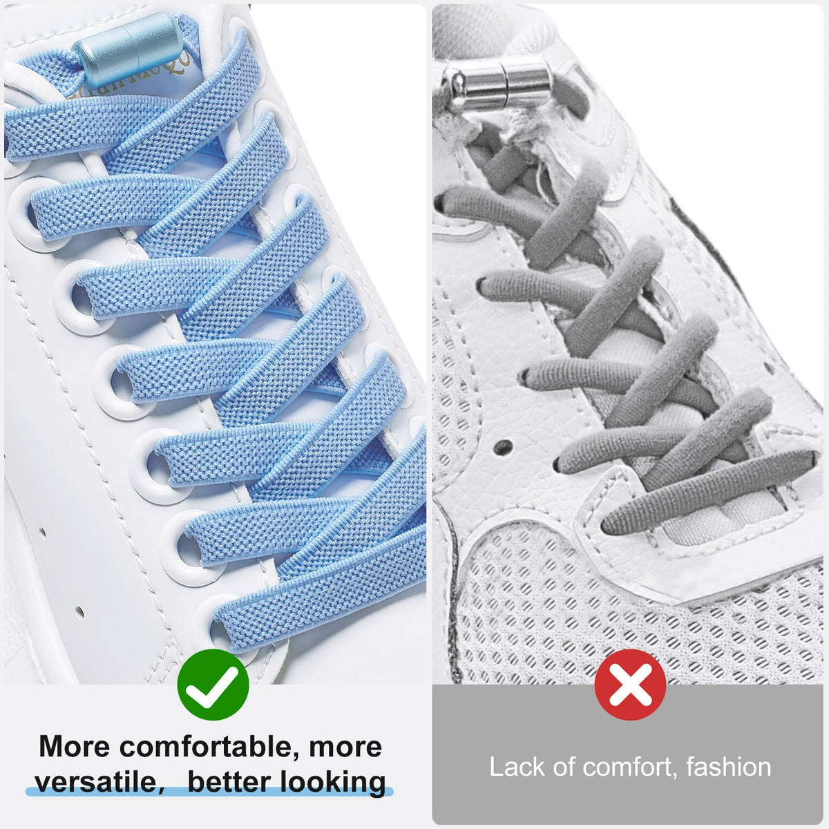 2 Pairs Elastic Shoe Laces for Trainers, 8mm Shoelace
