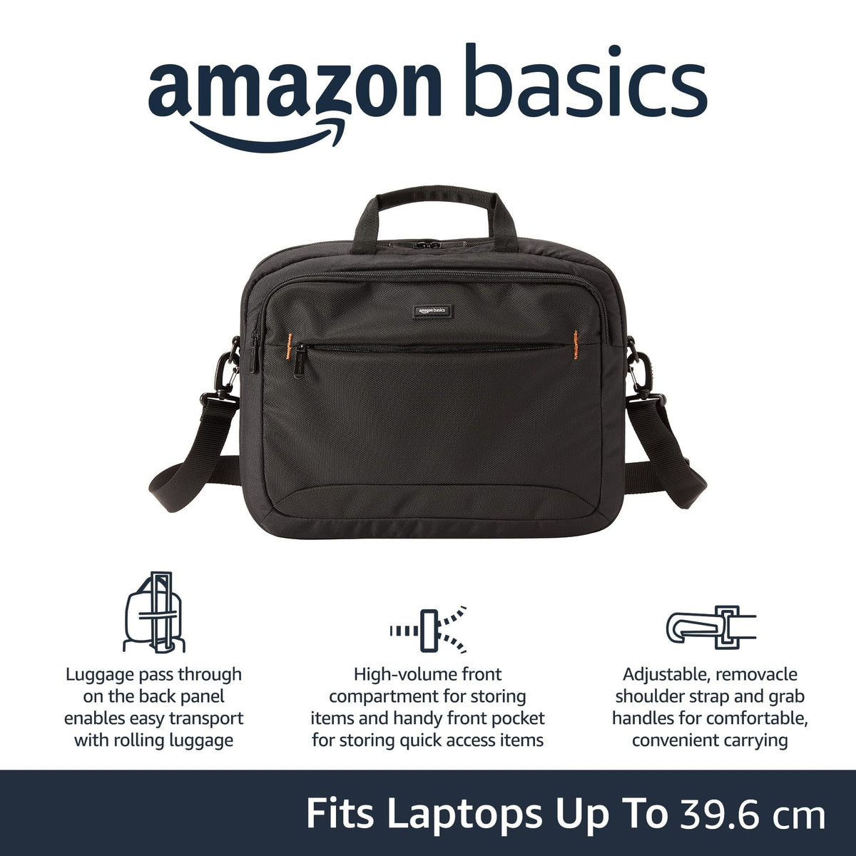Amazon Basics Compact Laptop Shoulder Bag Carrying case with Accessory Storage Pockets (14 inch - 35.6 cm) Black, 3-Pack