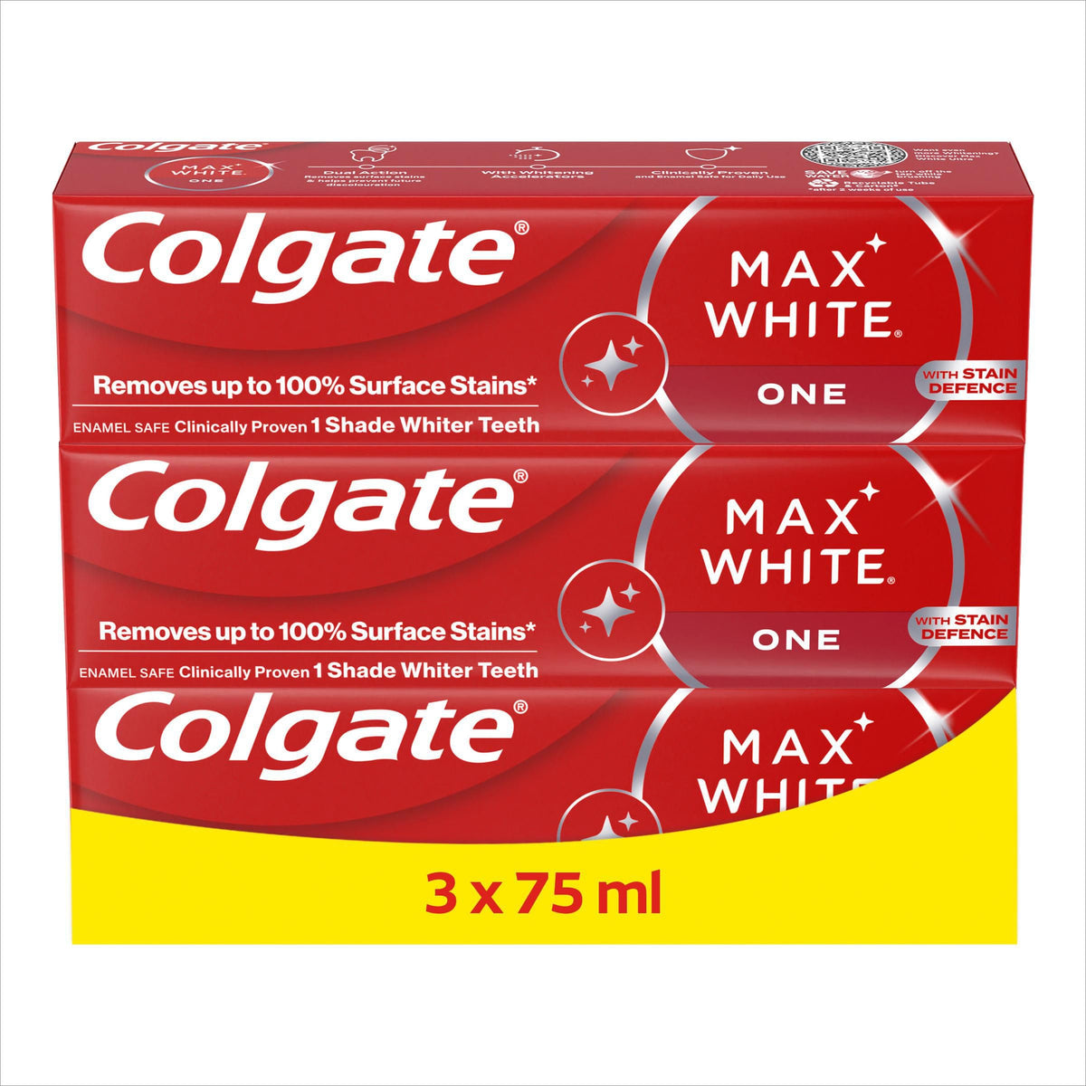 Colgate Max White Purple Reveal Teeth Whitening Toothpaste - Clinically Proven to Remove up to 100% of Surface Stains** - Fluoride Toothpaste - Colgate Multipack - 4 X 75ml