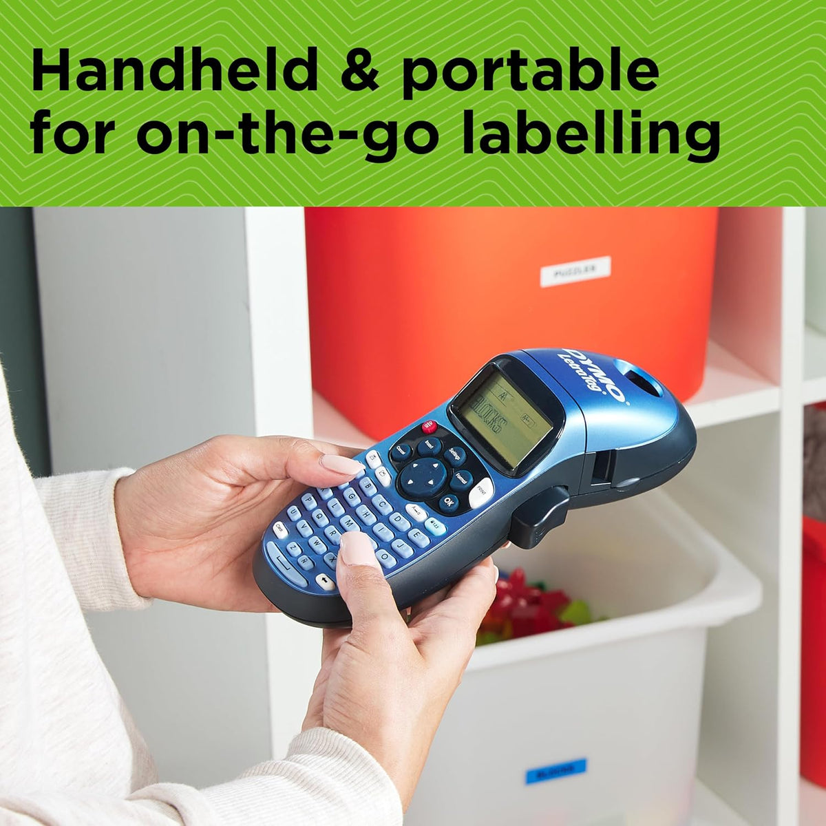 DYMO LetraTag LT-100H Handheld Label Maker | ABC Keyboard Label Printer with Easy-to-Use13 Character LCD Screen | for Home or Office | Blue