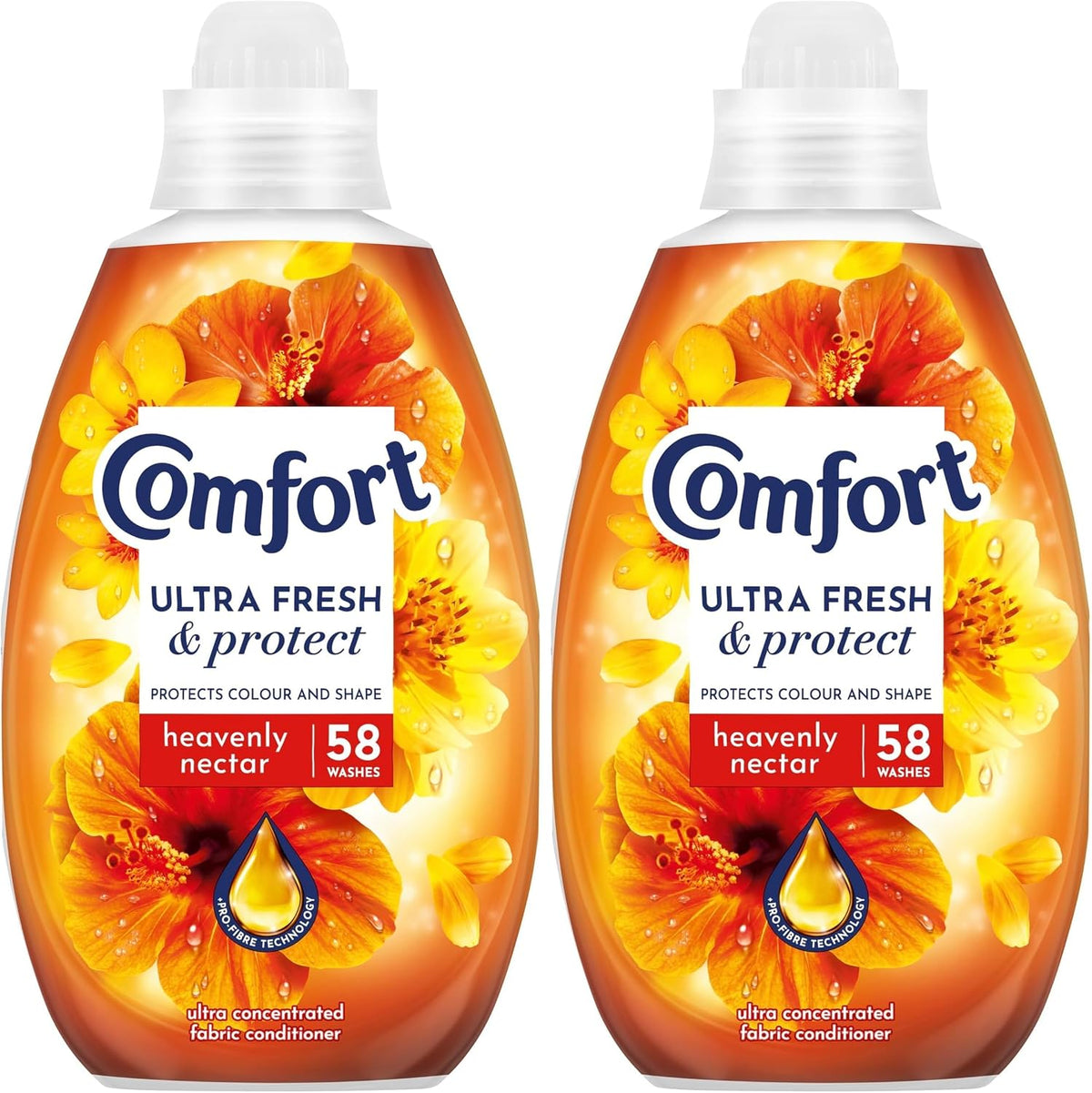 Comfort Ultra Fresh & Protect Heavenly Nectar Fabric Conditioner softener with Pro-Fibre Technology Protects Colour and Shape 58 washes (870 ml) (Pack of 2)