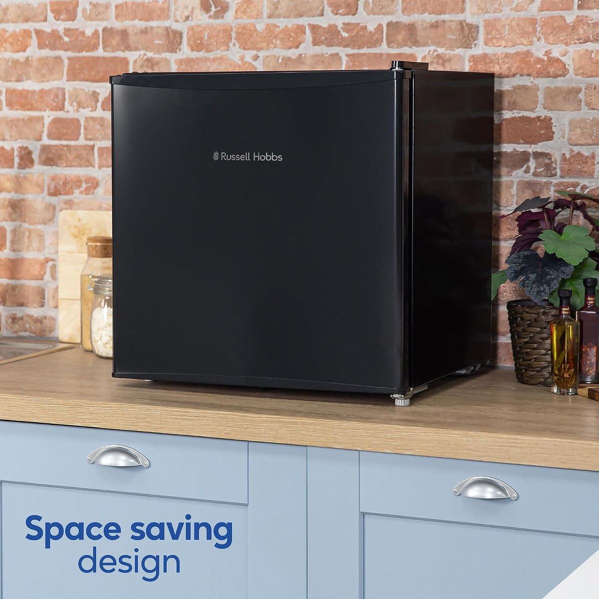Russell Hobbs Table Top Larder Mini Fridge 43 Litre Capacity, Reversible Door & Adjustable Feet, Small Fridge, Manual Temperature Control, Ice Box, Black RHTTF0E1B