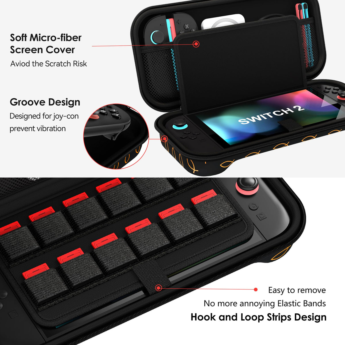ivoler Carry Case for Nintendo Switch 2 (2025 Model) – Protective Portable Hard Shell Pouch Carrying Travel Game Bag for Nintendo Switch 2 Accessories Holds 12 Game Cartridge– Black