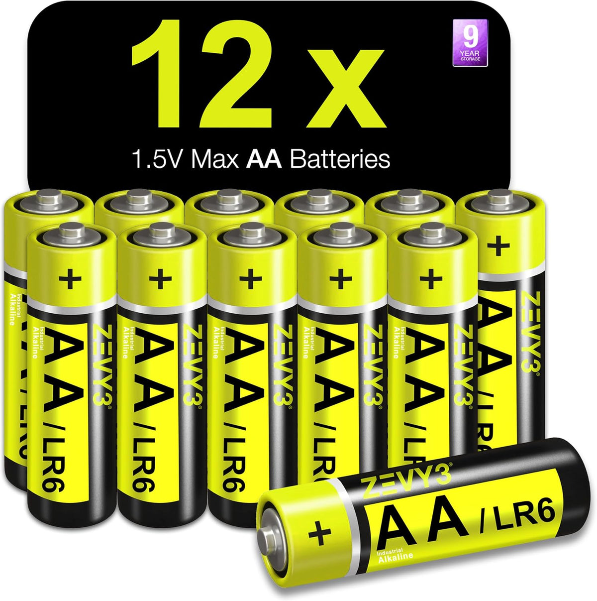 AA Batteries 12 Pack, Long-Lasting Alkaline Batteries, Leak-Proof, High Power Ideal for Remote Controls, Toys, Clocks & Household Devices
