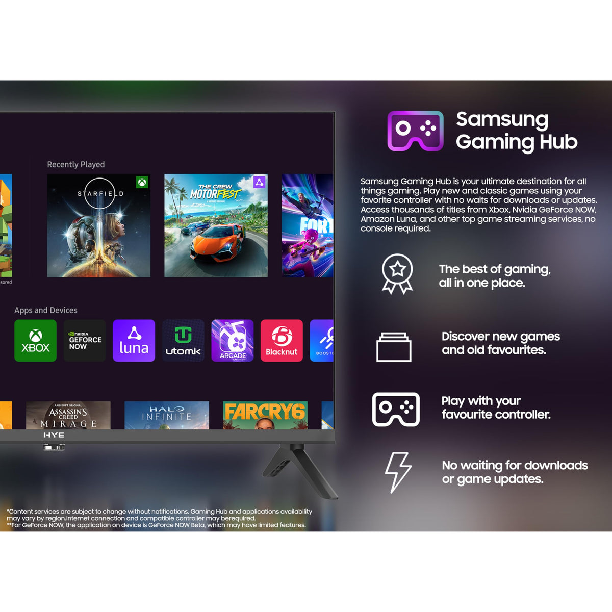 HYE 50" LED Smart TV - 4K Ultra HD, Samsung Tizen OS & Gaming Hub, Black