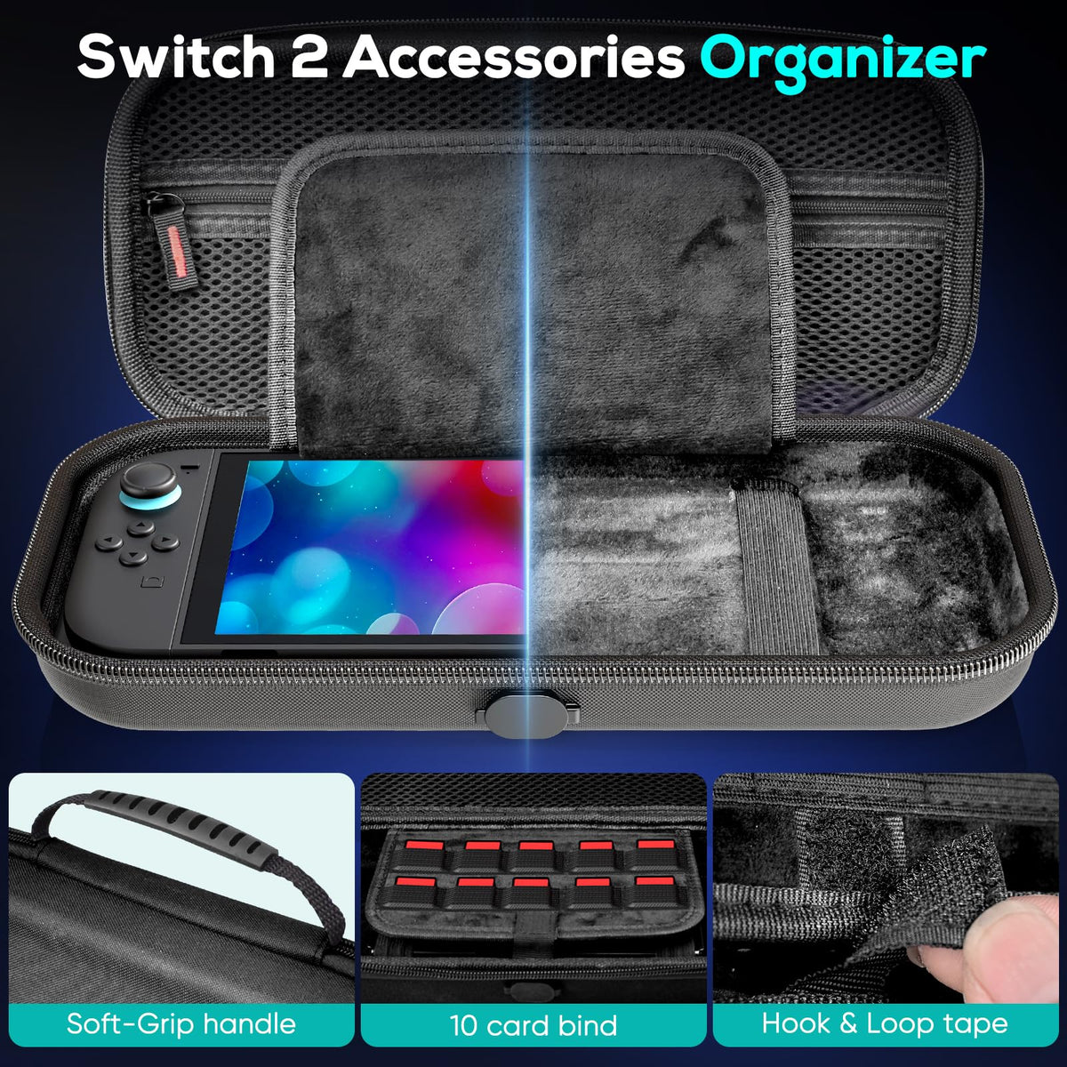 Case for Nintendo Switch 2, Travel Case with Charging Hole and 10 Game Card