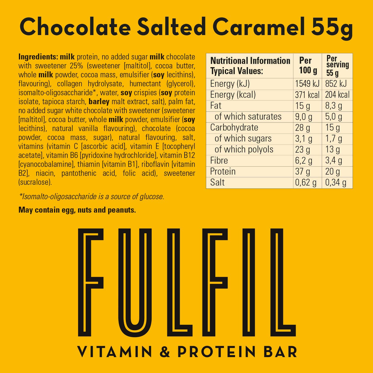 FULFIL Vitamin and Protein Bars, Chocolate Salted Caramel Flavour, 15 x 55g