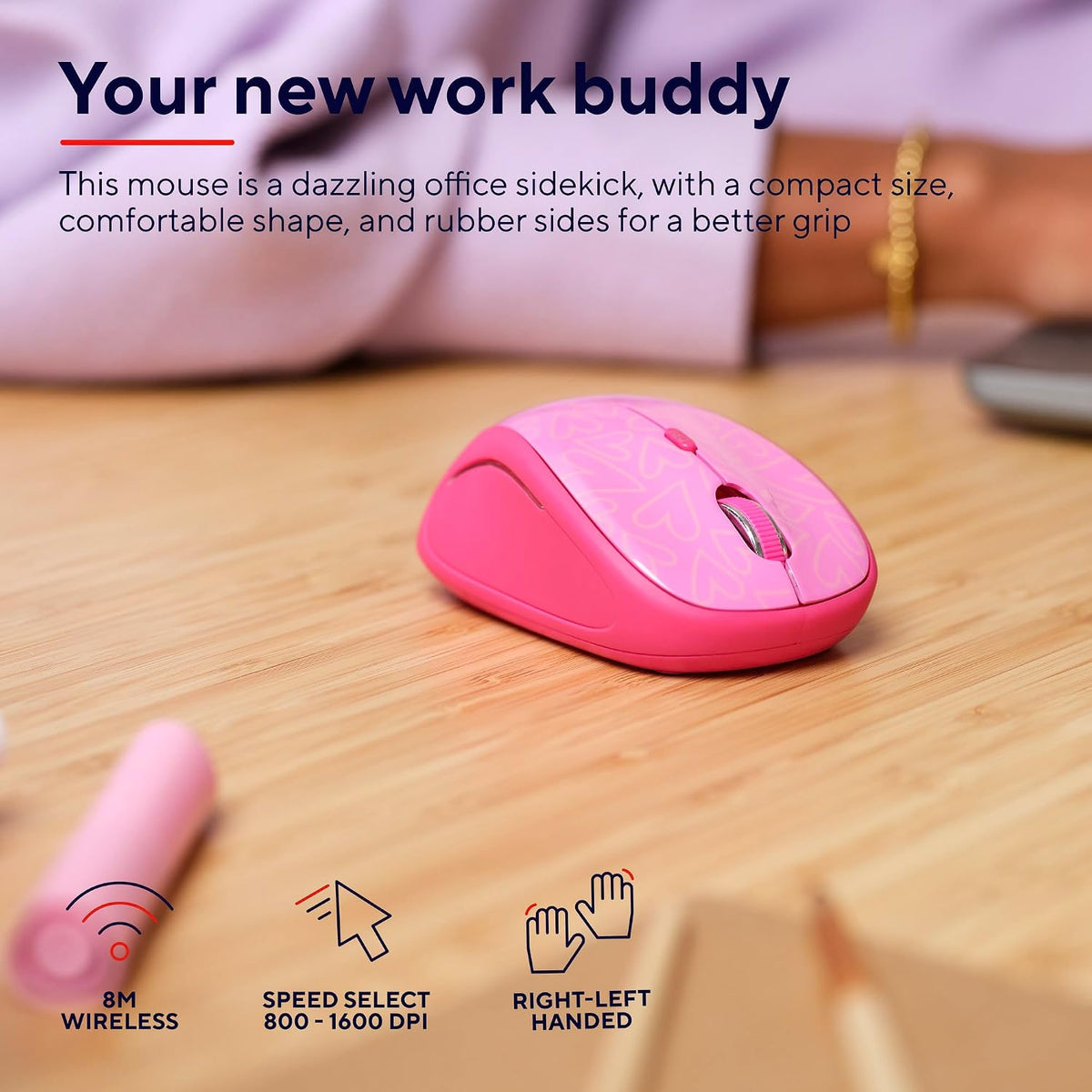 Trust Yvi FX Wireless Mouse with LED Illumination, USB Micro Receiver, RF 2.4 GHz, 800/1600 DPI, Ambidextrous, 8 m Range, Computer Mouse for Laptop, PC and Mac - Pink