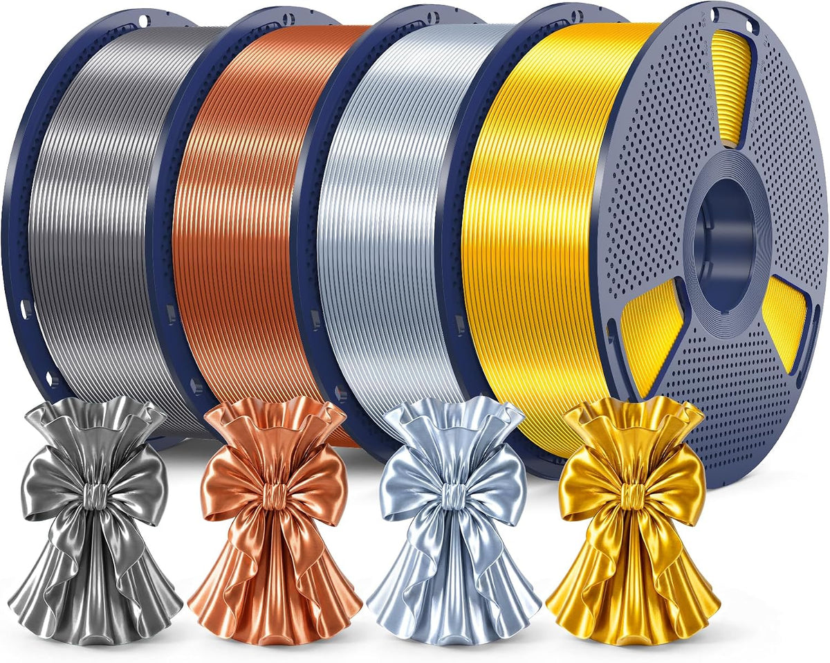 SUNLU 4KG Silk 2.0 PLA Filament 1.75, Gold+Silver+Titanium Steel+Copper Red