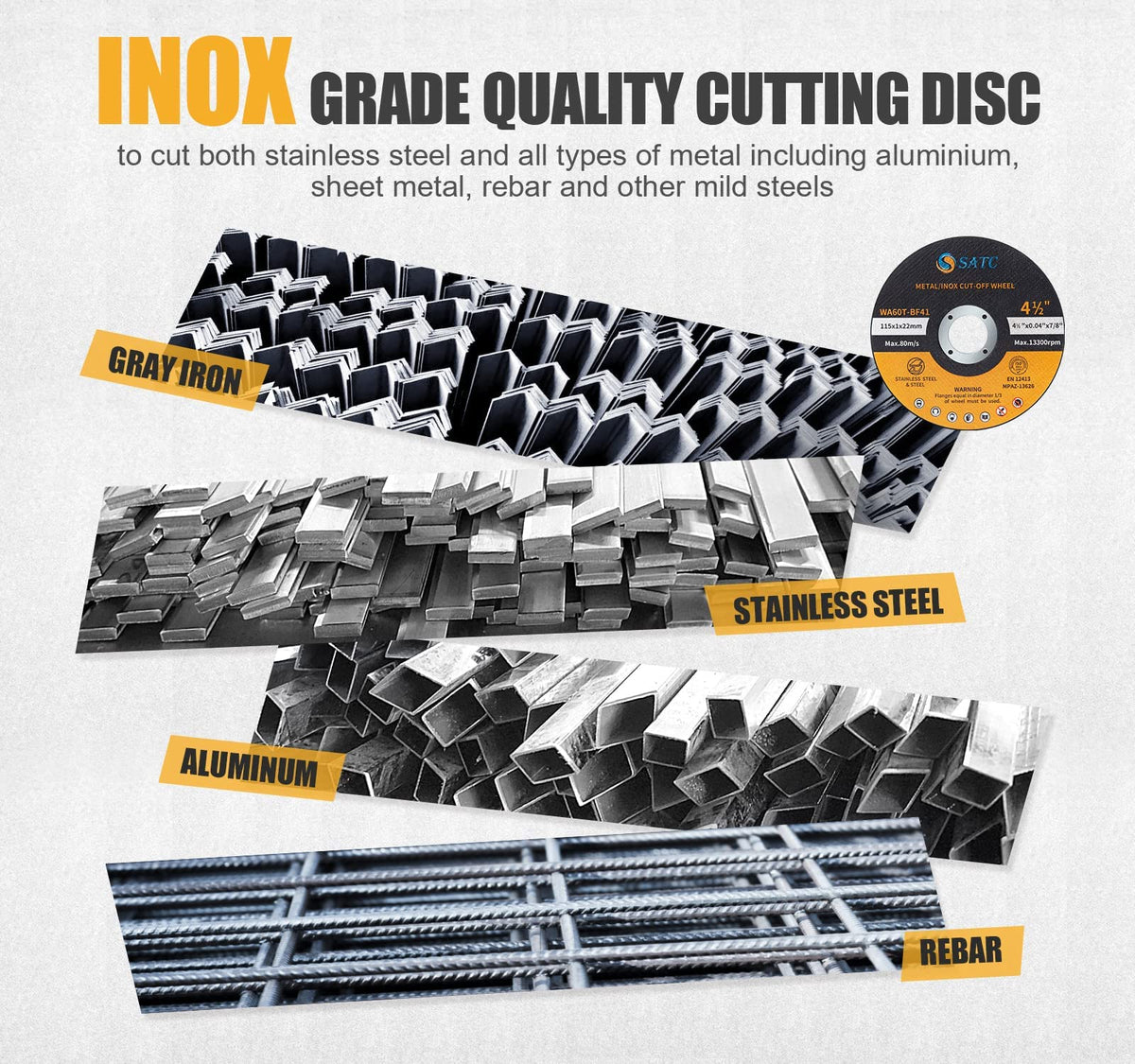 SATC 115mm Cutting Discs 50-Peice for Angle Grinder Durable Metal Cutting Disc Ultra Thin 1mm for Fast & Precise Cutting of Steel, Iron, Aluminum, & Ferrous Metals
