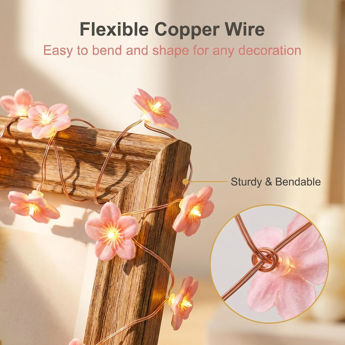 2M 20 LED Pink Cherry Blossom Fairy Lights, Battery Operated Flower String Lights for Bedroom Decor, Indoor Spring and Christmas Decorations, Girls Room Gift (Flowers)