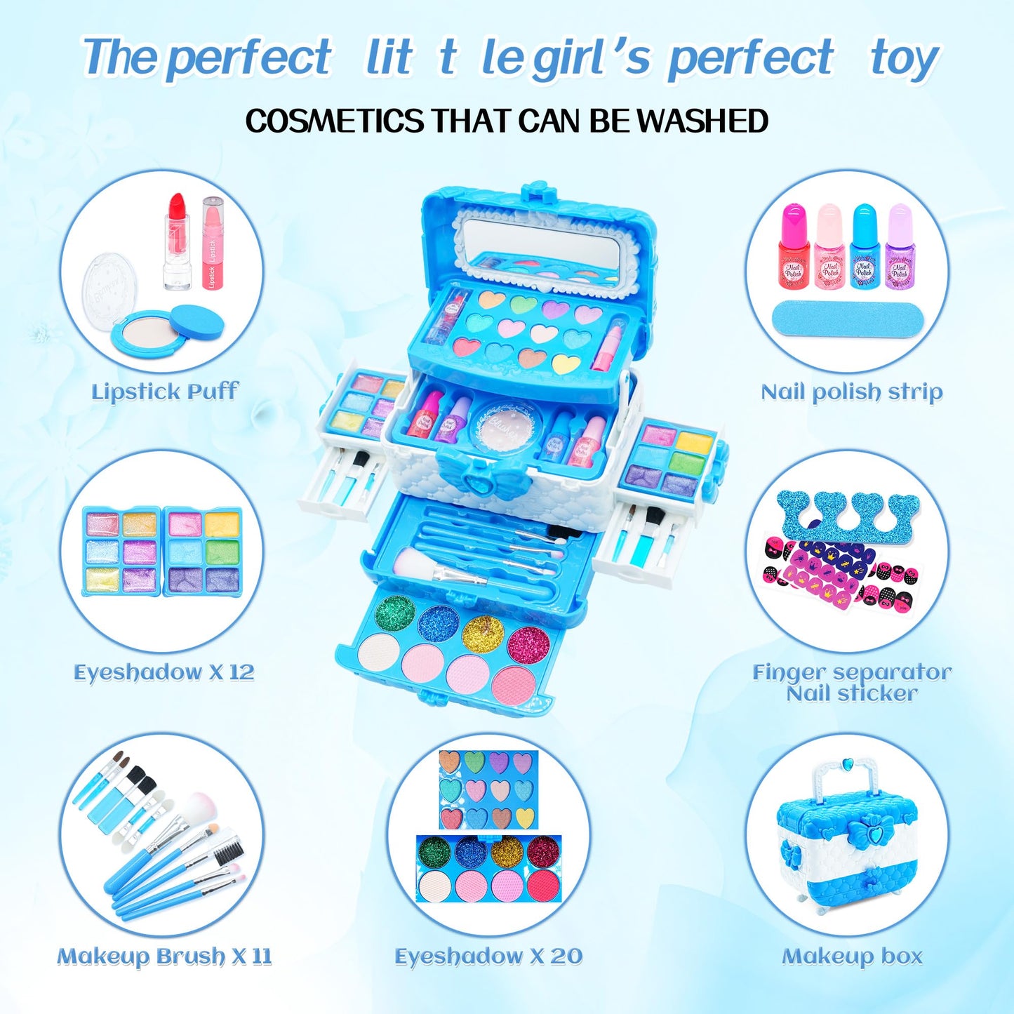 Kids Makeup Sets for Girls Toys - 74PCS Washable Makeup for Kids with Mirror, Real Dressing Table with Stand, Princess Play Makeup Kit Perfect for 3 4 5 6 7 8-12 Year Old Girls Birthday & Christmas