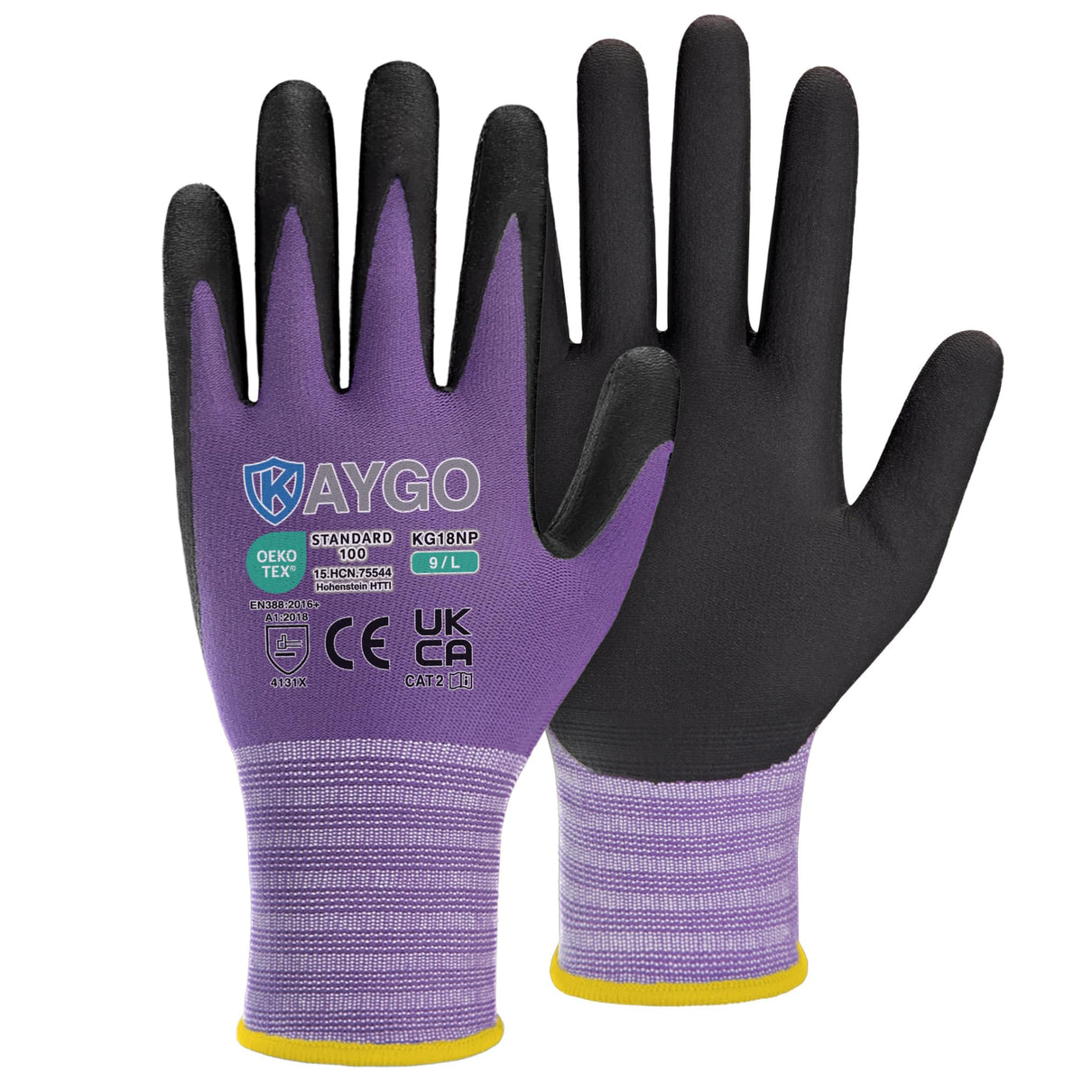 KAYGO Safety Work Gloves MicroFoam Nitrile Coated 12 Pairs, KG18NB