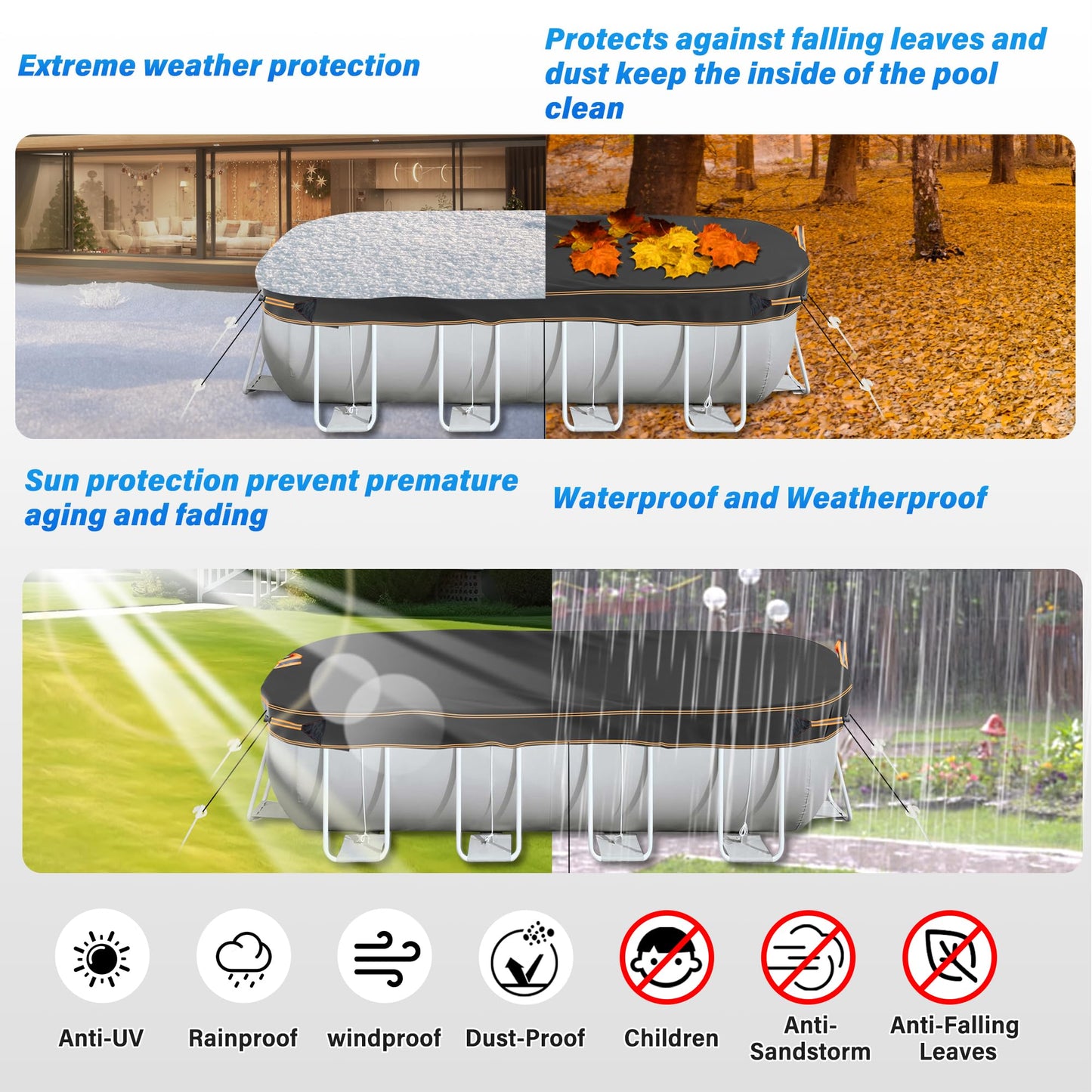 Round Pool Cover for above ground Swimming pools, Heavy Duty Oxford Fabric, Tear Resistant, Ideal for Circle & Round-shaped Pool, Waterproof and Dustproof (12FT, Black)