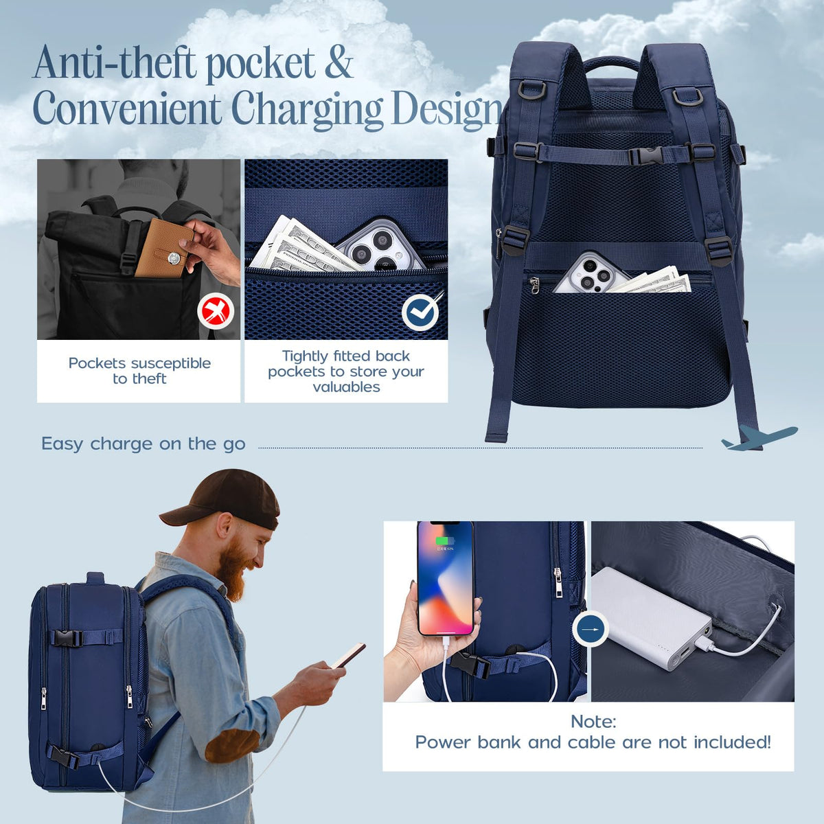 Xkdoai for Ryanair Cabin Bags 40x30x20,Backpack with TSA Approved Clear Bag
