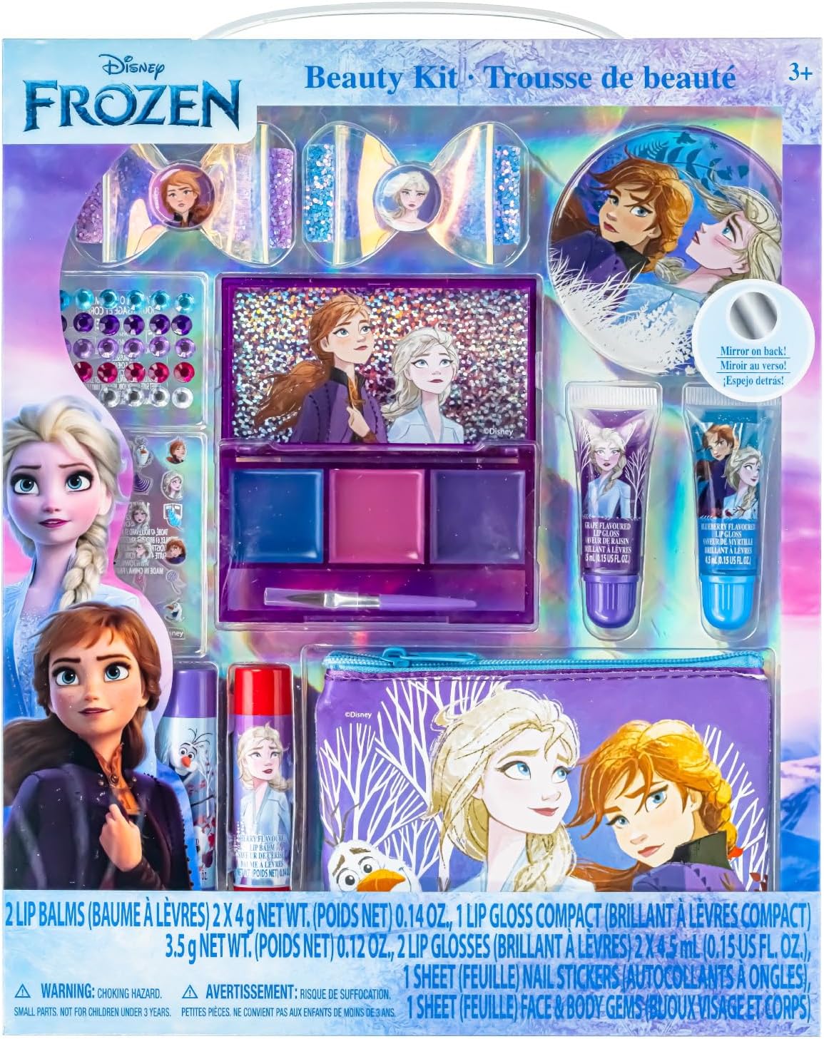 Disney Frozen Super Sparkly Kids Makeup Set for Girls, Beauty Kit Include Clips, Lip Gloss, Nail Stickers, Lip Balm, Purse, Ideal Gift for Girls Aged 3+ by Townley Girl