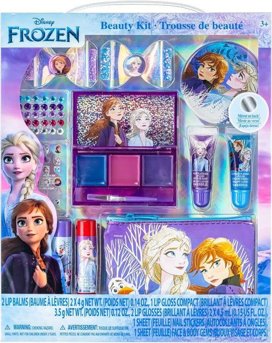 Disney Frozen Super Sparkly Kids Makeup Set for Girls, Beauty Kit Include Clips, Lip Gloss, Nail Stickers, Lip Balm, Purse, Ideal Gift for Girls Aged 3+ by Townley Girl