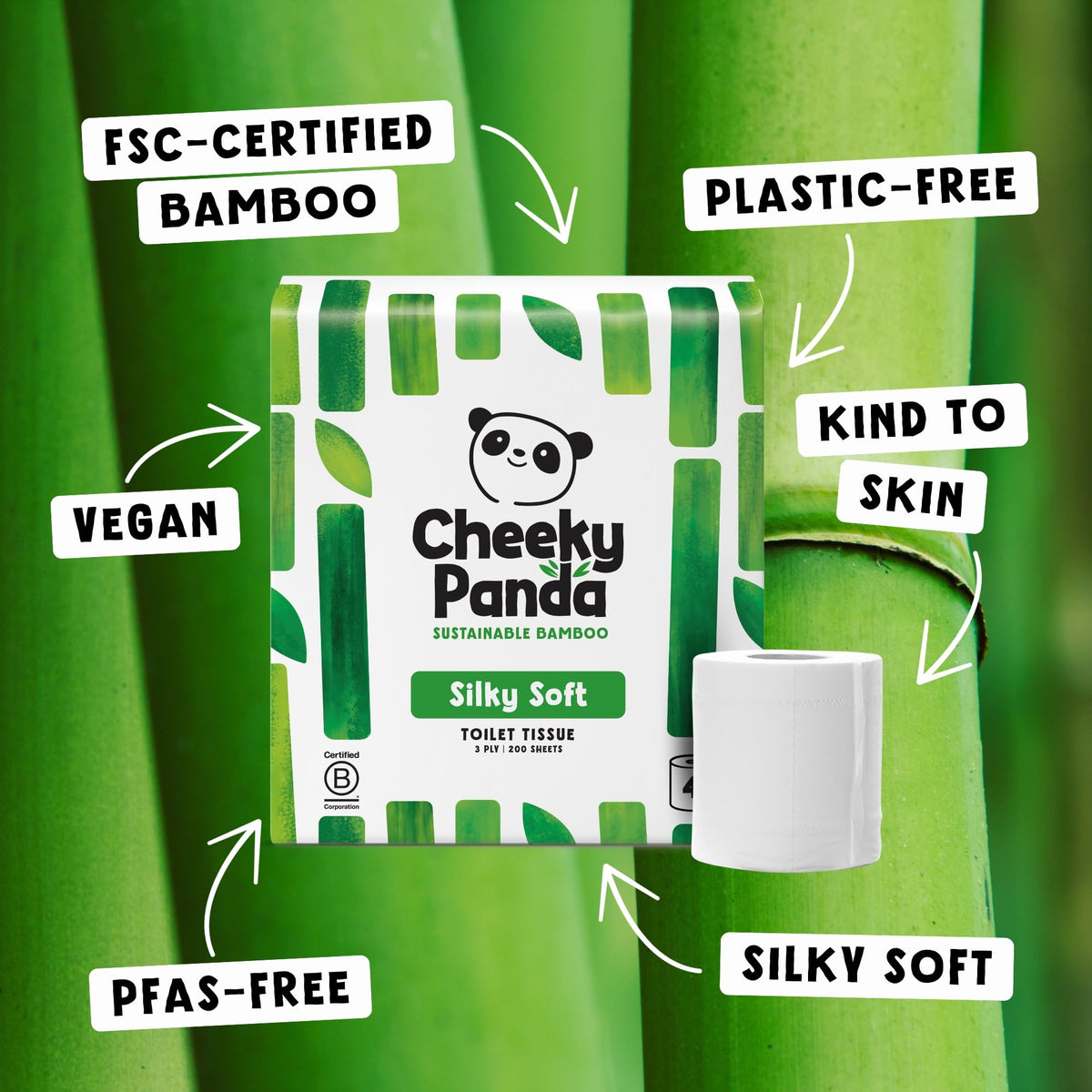 The Cheeky Panda Bamboo Toilet Paper – 9 Rolls of Toilet Paper | Plastic Free Packaging and Sustainable Toilet Tissue | 100% Compostable