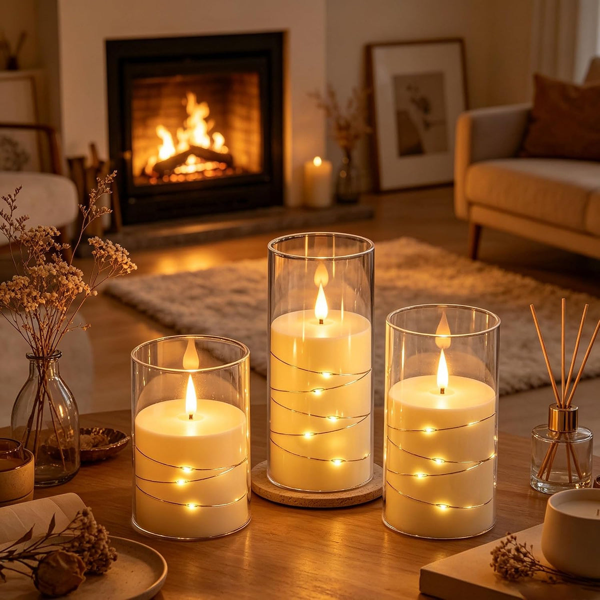 5 Pack Ivory Transparent Taper Candles, Black Wick Flickering Flameless LED Candles with Fairy Lights, Heat Resistant Reusable Plastic Candles, Remote Control, 14/14/16/18/20cm, Indoor Outdoor Decor