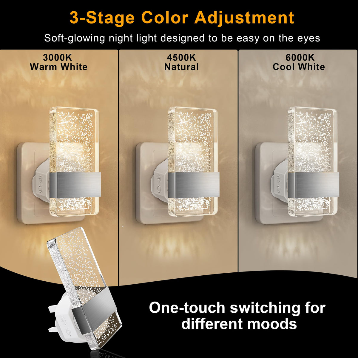 Night Light Plug in Wall with Dusk to Dawn Sensor Modern 2 Pack Gold