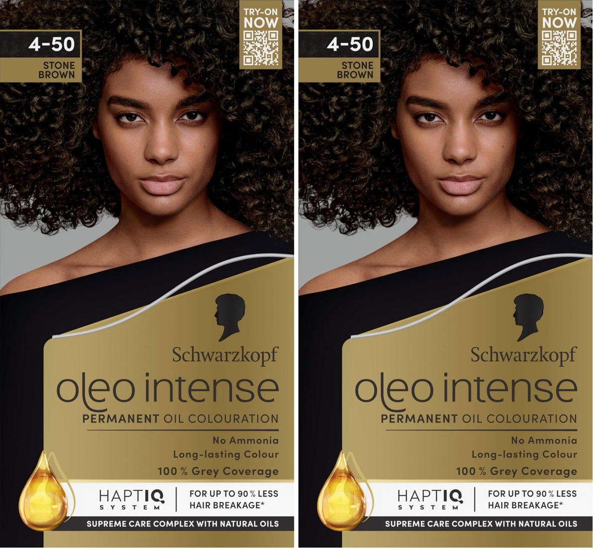 Schwarzkopf Oleo Intense Permanent Hair Colour 4-60 Gold Brown | Ammonia Free Oil Hair Dye | 100% Grey Coverage | Long-Lasting Rich Colour | With HaptIQ System & Caring Oil Mask (Pack of 2)