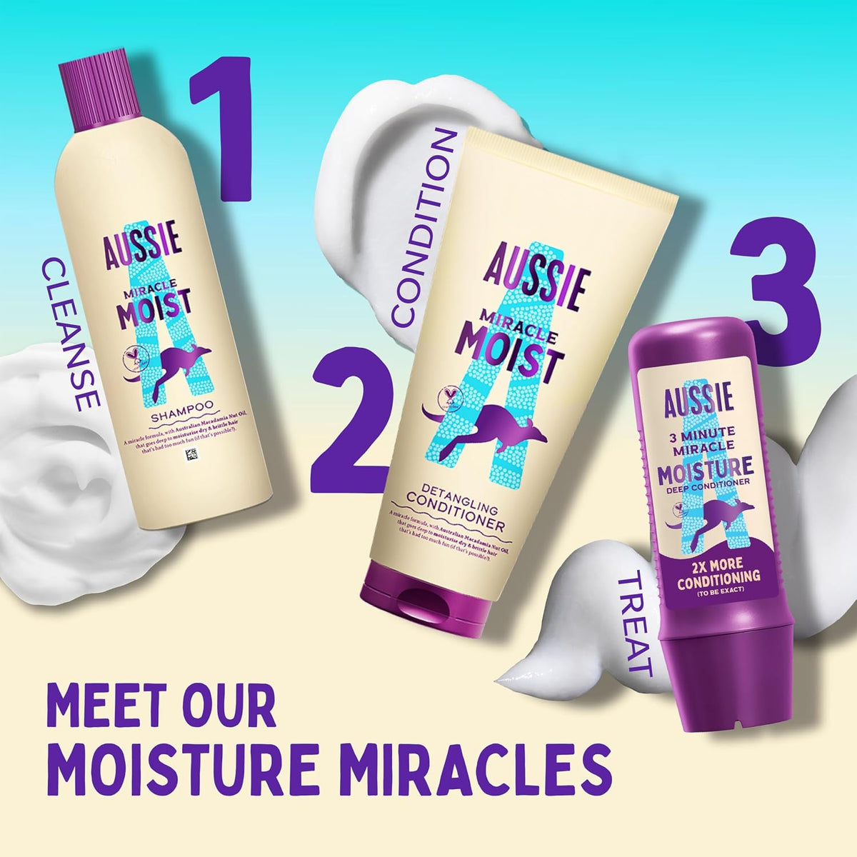Aussie Miracle Moist Shampoo 1L Pump to Restore Brittle & Dry Hair