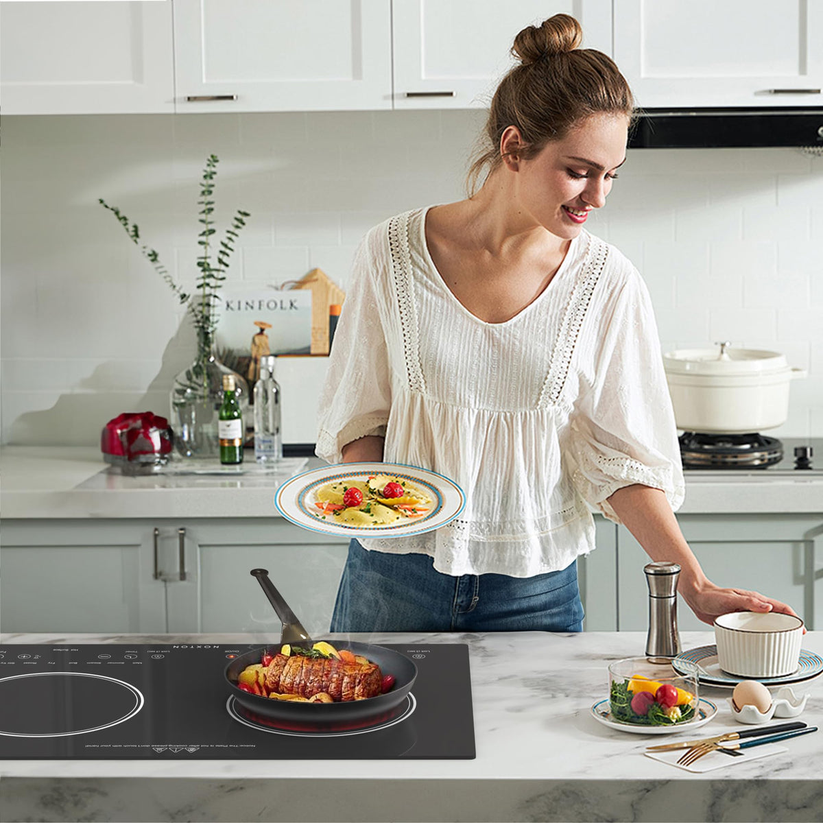 Noxton 2 Zone Ceramic Hob 30cm Electric Hob with Timer, Safe Lock, Pause Coutertop Use Hob with 13AMP Plug 2800W