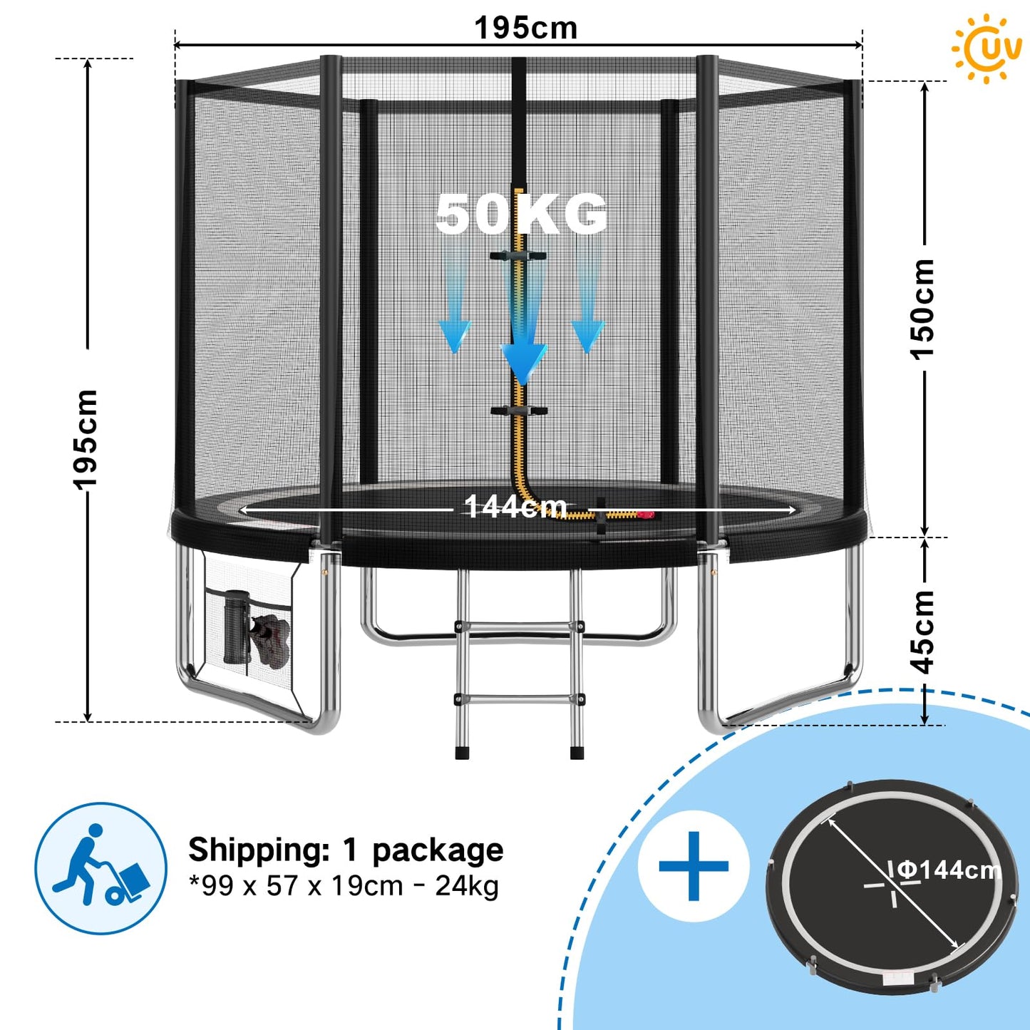 Devoko 7.5ft Rectangular Garden Trampoline with Safety Net — 42 Springs, Padded Edges