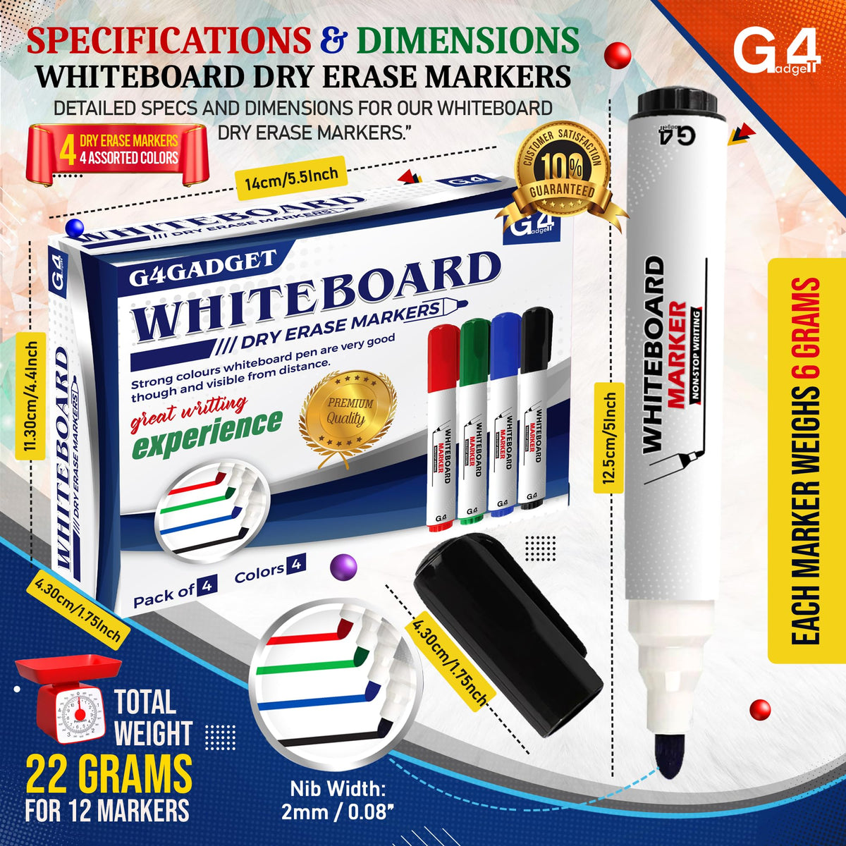 G4GADGET Nice Style Pack of 10 Non-Toxic Ink Black Colour Whiteboard Dry Wipe Marker Pens Bullet Tip