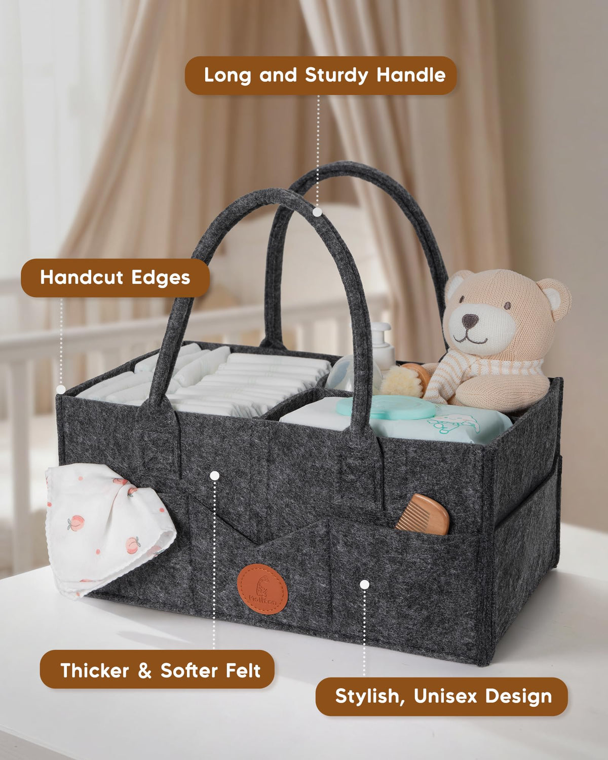 Maliton Nappy Caddy Organiser with 8 Pockets & Removable Dividers (Khaki)